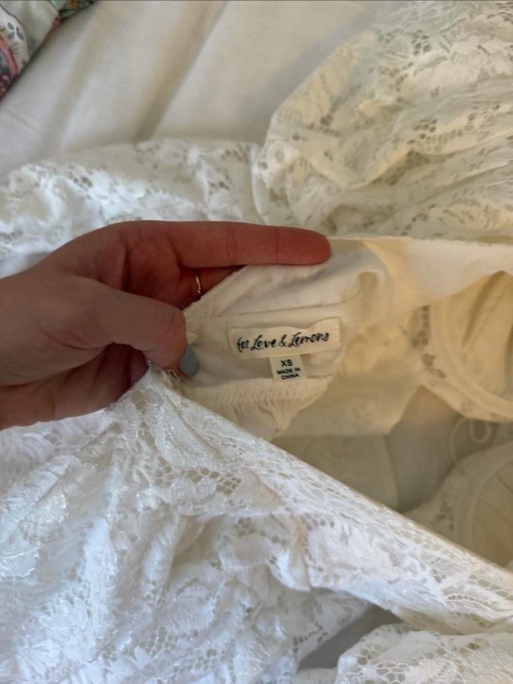 For Love & Lemons White Lace Puff-Sleeve Mini Dress - Picture 6 of 6